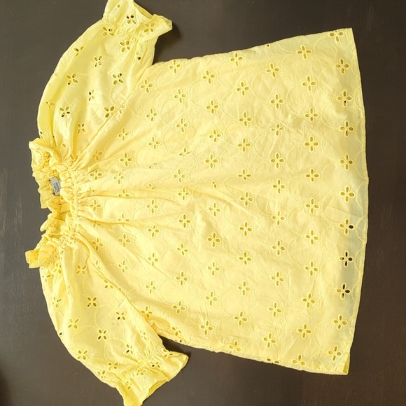 Petite Croft & Barrow Eyelet Short Sleeve Cotton Top with Ruffled Collar SP - Picture 6 of 9